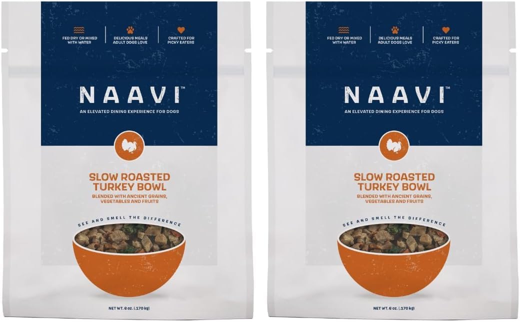 Natural Dog Food - Slow-Roasted Turkey Bowl with Ancient Grains, Vegetables & Fruits - Ideal Wet/Dry Meal or Premium Dog Food Toppers for Picky Eaters (6 oz, Pack of 2)