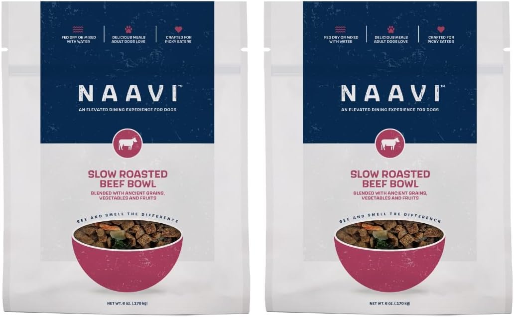 Natural Dog Food - Slow-Roasted Beef Bowl with Ancient Grains, Vegetables & Fruits - Ideal Wet/Dry Meal or Premium Dog Food Toppers for Picky Eaters (6 oz, Pack of 2)