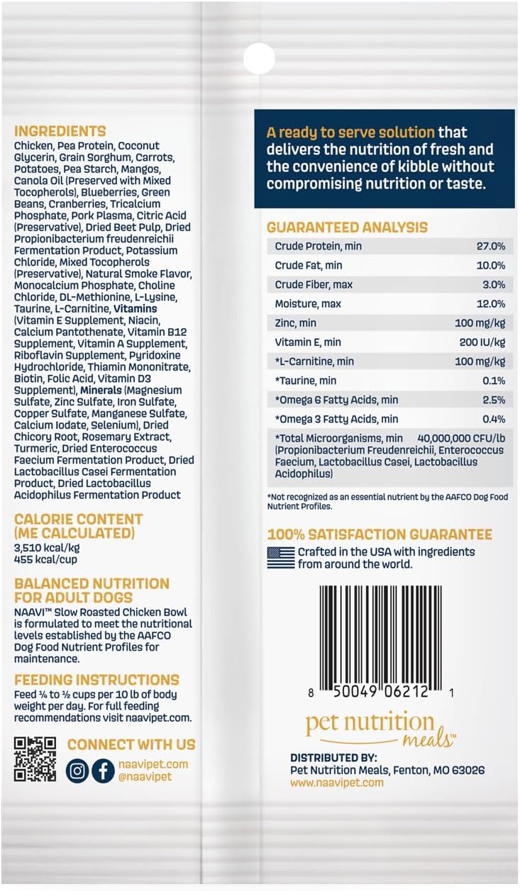 Natural Dog Food - Slow-Roasted Chicken Bowl with Ancient Grains, Vegetables & Fruits - Ideal Wet/Dry Meal or Premium Dog Food Toppers for Picky Eaters (3 oz, Pack of 1)
