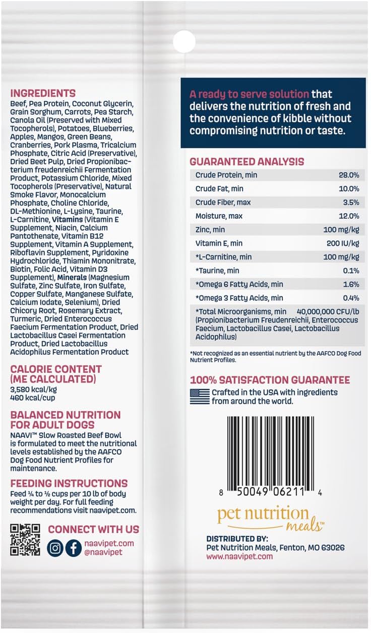 Natural Dog Food - Slow-Roasted Beef Bowl with Ancient Grains, Vegetables & Fruits - Ideal Wet/Dry Meal or Premium Dog Food Toppers for Picky Eaters (3 oz, Pack of 1)