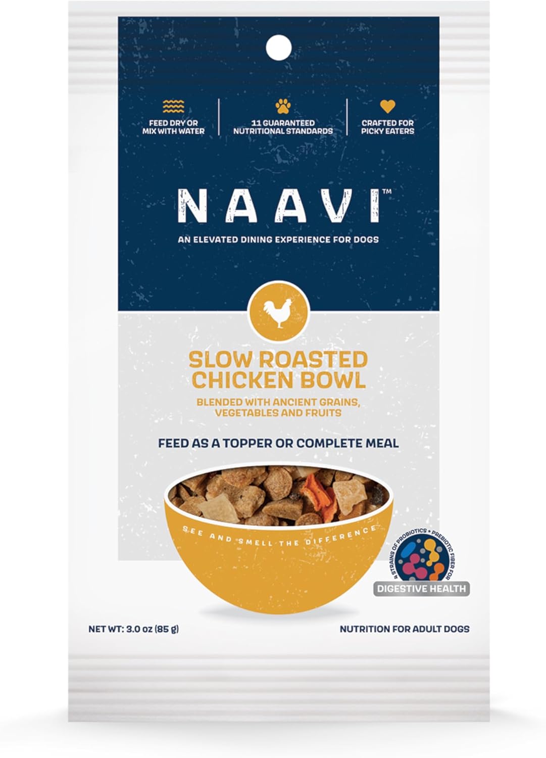 Natural Dog Food - Slow-Roasted Chicken Bowl with Ancient Grains, Vegetables & Fruits - Ideal Wet/Dry Meal or Premium Dog Food Toppers for Picky Eaters (3 oz, Pack of 1)