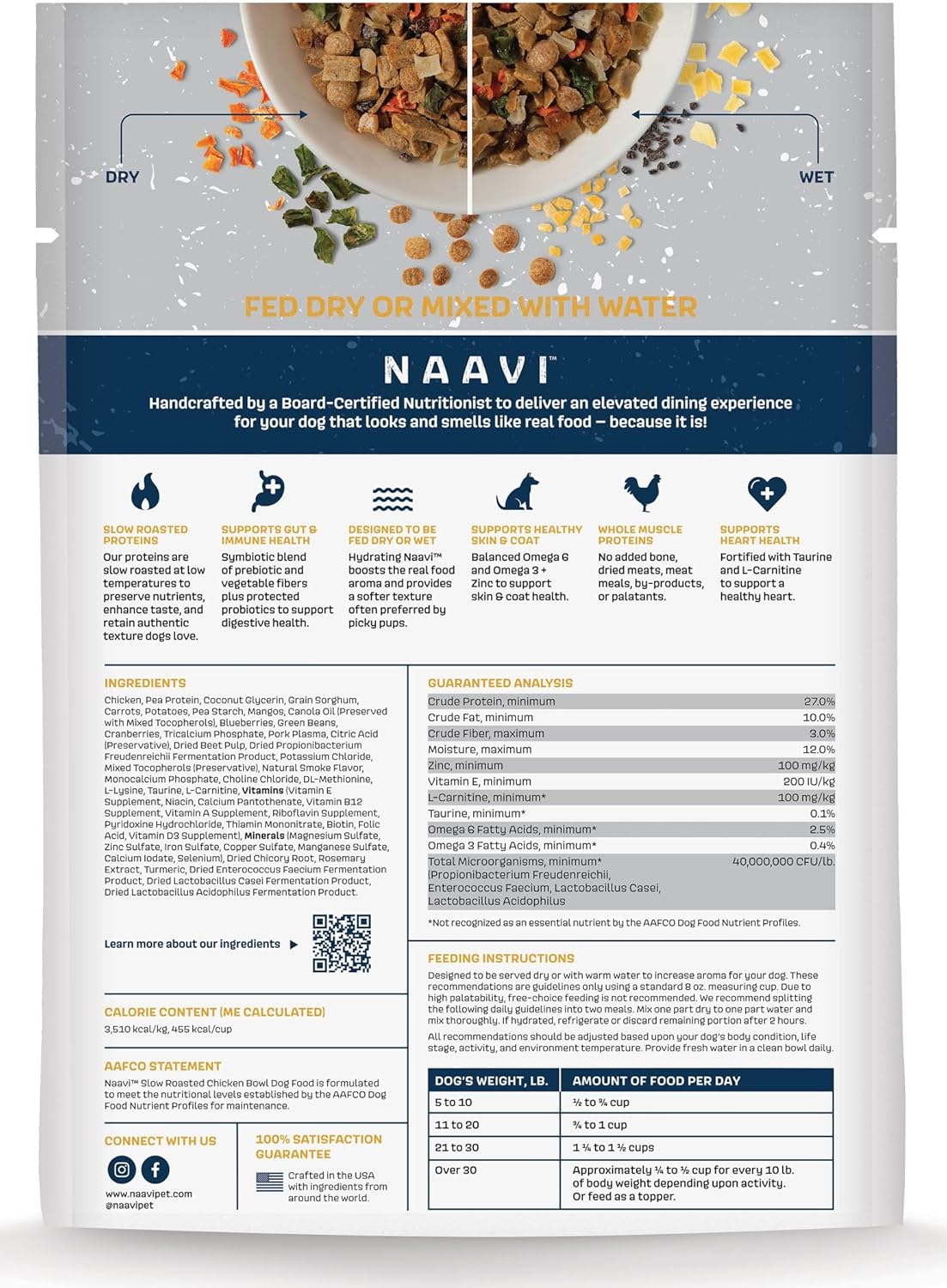 Natural Dog Food - Slow-Roasted Chicken Bowl with Ancient Grains, Vegetables & Fruits - Ideal Wet/Dry Meal or Premium Dog Food Toppers for Picky Eaters (4 lbs)