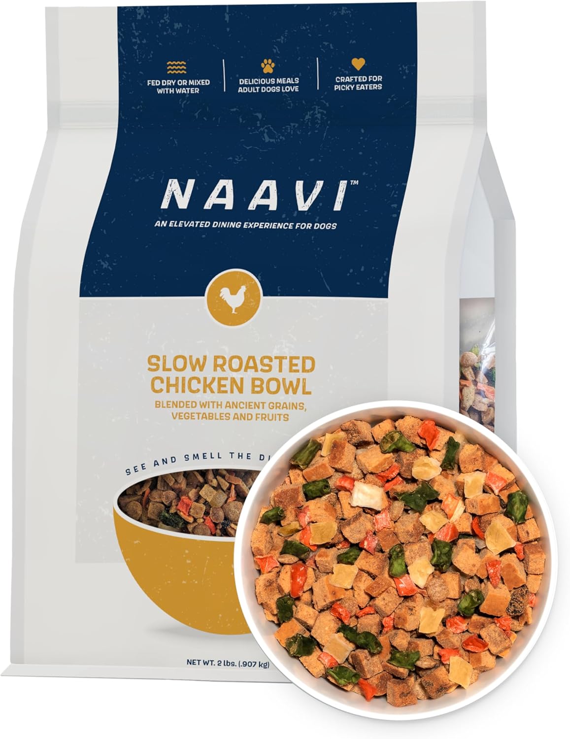 Natural Dog Food - Slow-Roasted Beef Bowl with Ancient Grains, Vegetables & Fruits - Ideal Wet/Dry Meal or Premium Dog Food Toppers for Picky Eaters (6 oz)