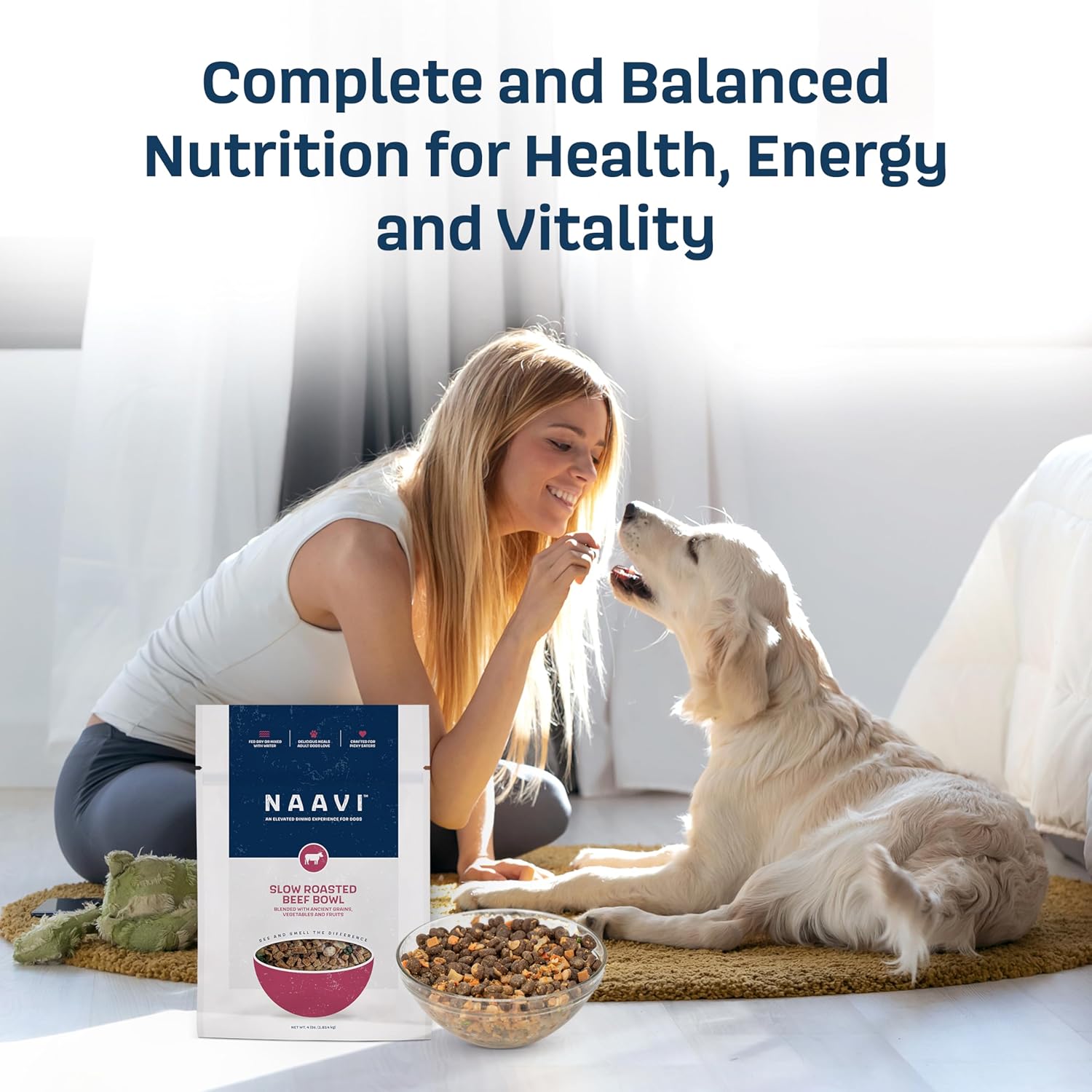 Natural Dog Food - Slow-Roasted Beef Bowl with Ancient Grains, Vegetables & Fruits - Ideal Wet/Dry Meal or Premium Dog Food Toppers for Picky Eaters (4 lbs)