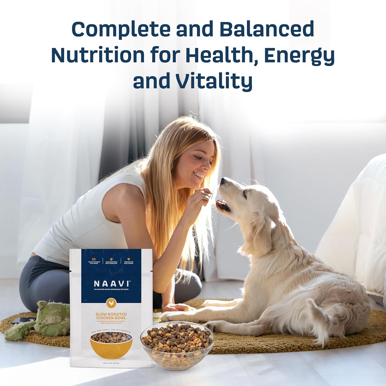 Natural Dog Food - Slow-Roasted Chicken Bowl with Ancient Grains, Vegetables & Fruits - Ideal Wet/Dry Meal or Premium Dog Food Toppers for Picky Eaters (4 lbs)