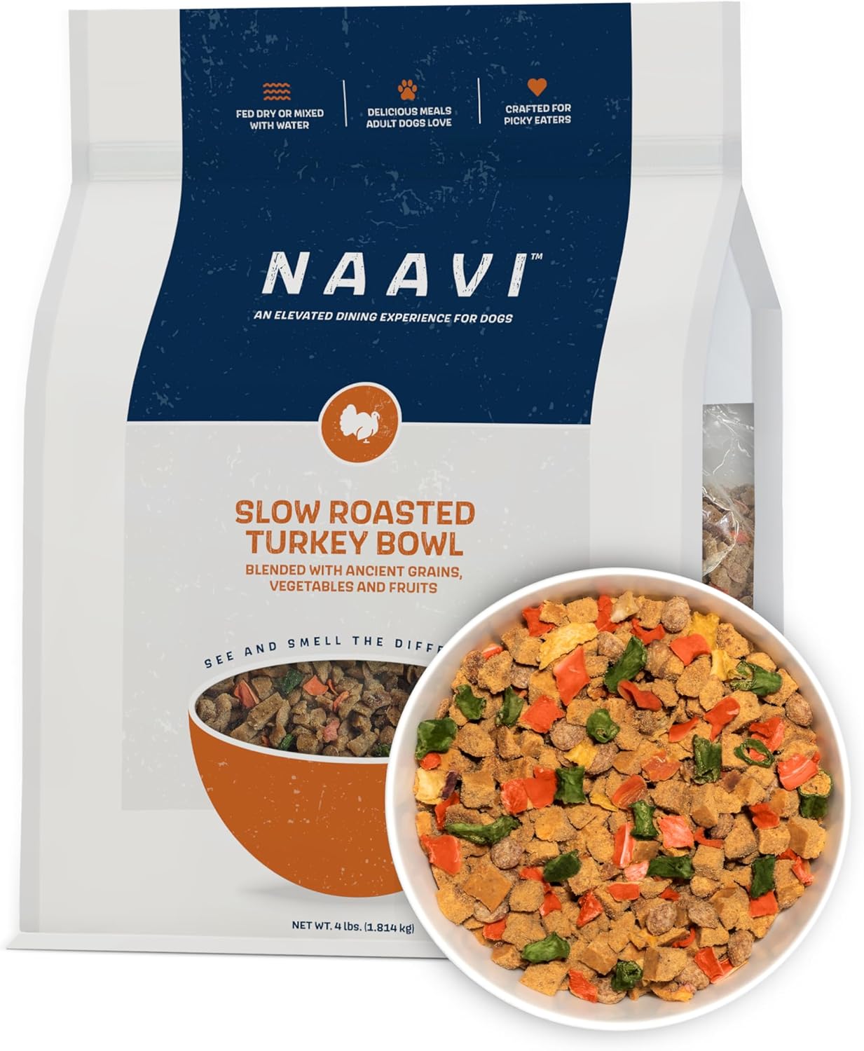 Natural Dog Food - Slow-Roasted Turkey Bowl with Ancient Grains, Vegetables & Fruits - Ideal Wet/Dry Meal or Premium Dog Food Toppers for Picky Eaters (4 lbs)